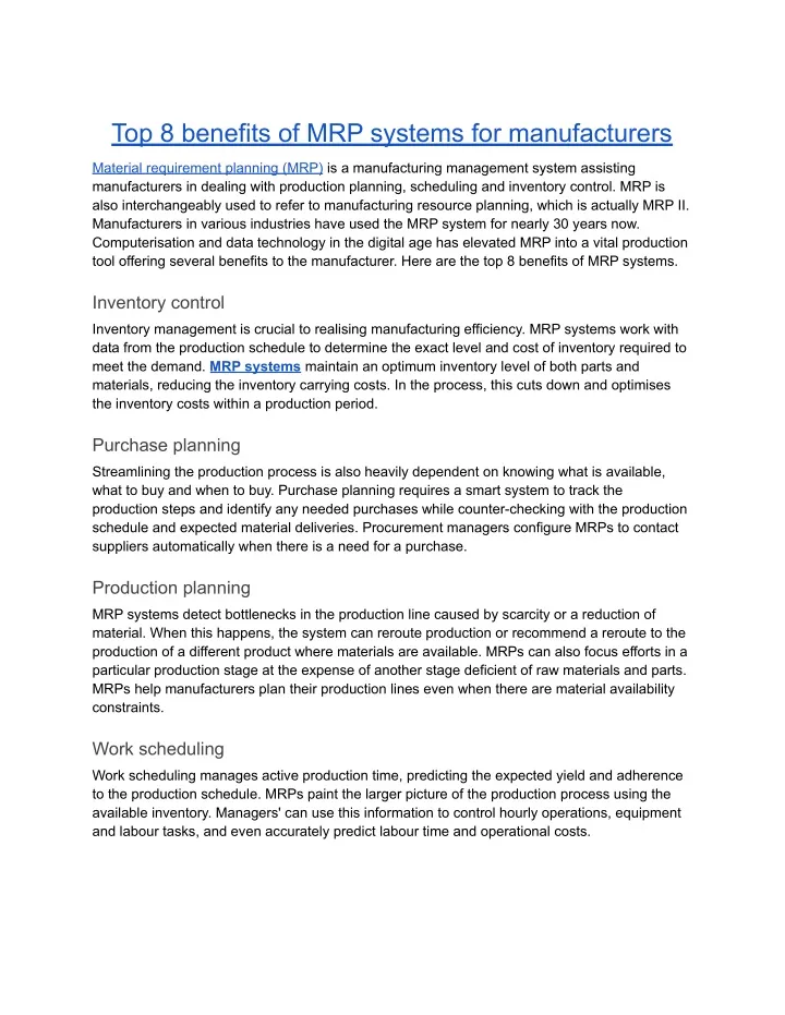 top 8 benefits of mrp systems for manufacturers