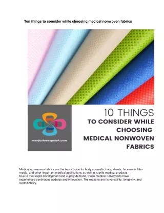 10 things to consider while choosing medical nonwoven fabrics