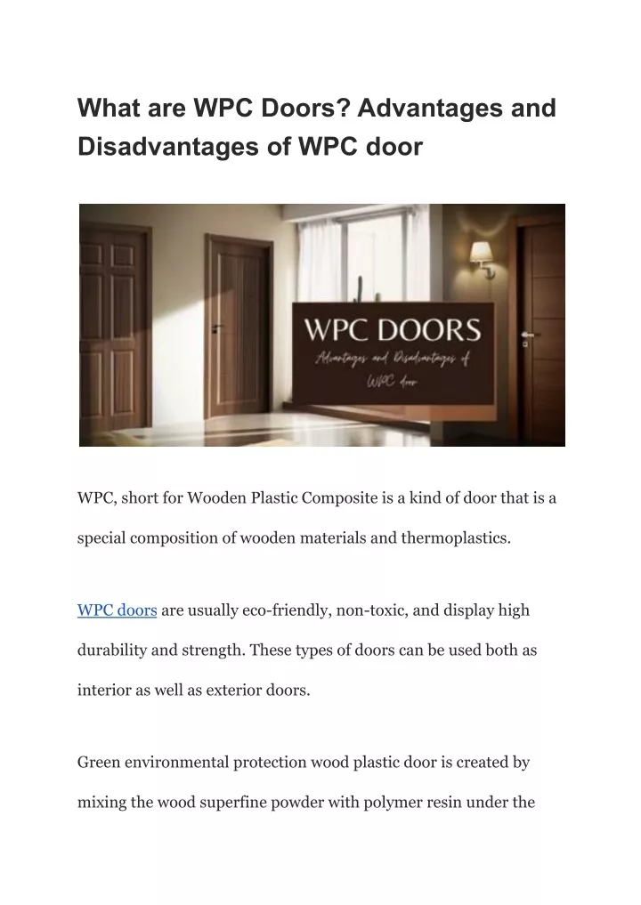 what are wpc doors advantages and disadvantages