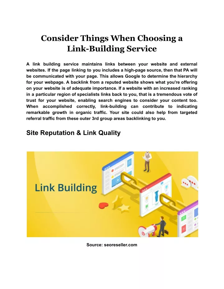 consider things when choosing a link building