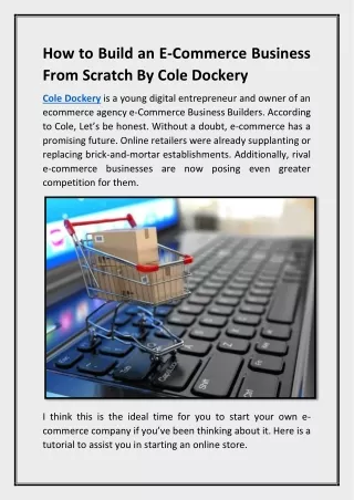 How to Build an E-Commerce Business From Scratch By Cole Dockery