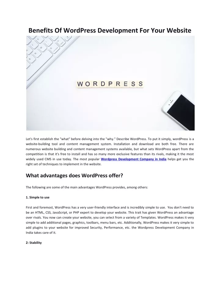 benefits of wordpress development for your website