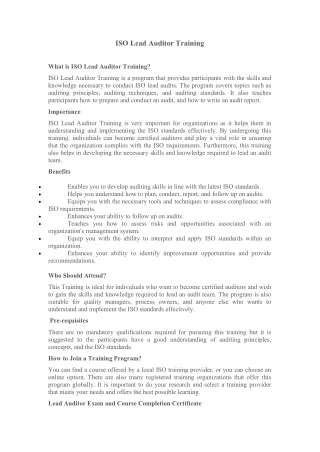ISO Lead Auditor Training