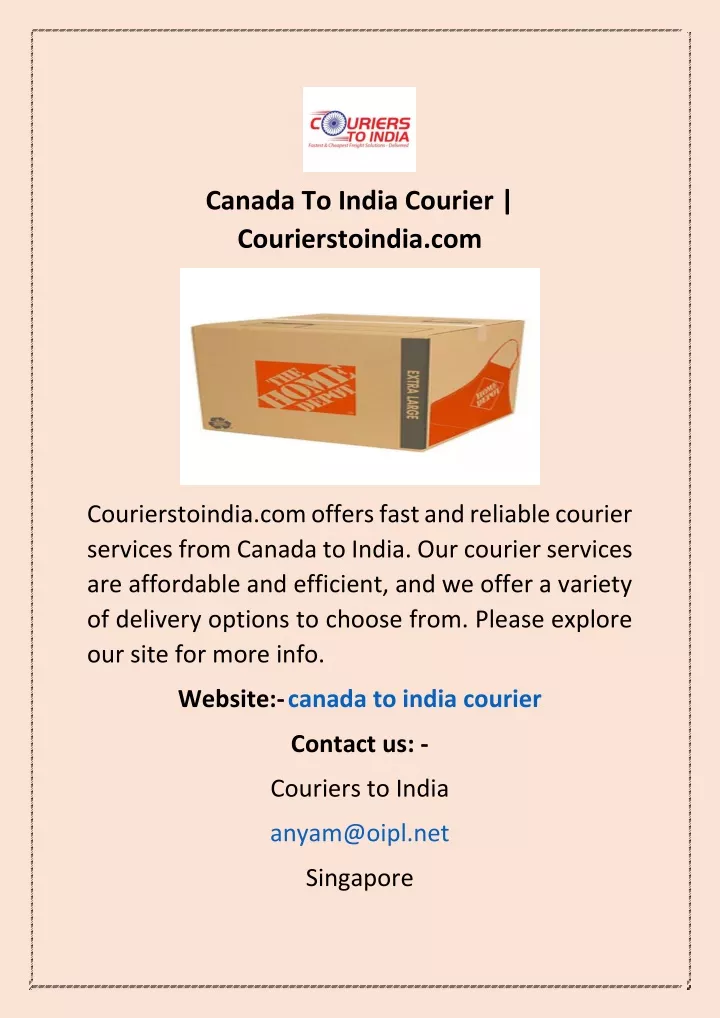 canada to india courier courierstoindia com