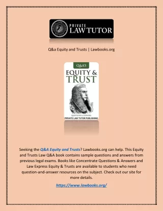 Q&a Equity and Trusts | Lawbooks.org