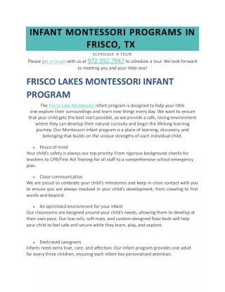 INFANT MONTESSORI PROGRAMS IN FRISCO