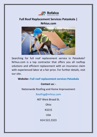 Full Roof Replacement Services Pataskala | Nrhius.com