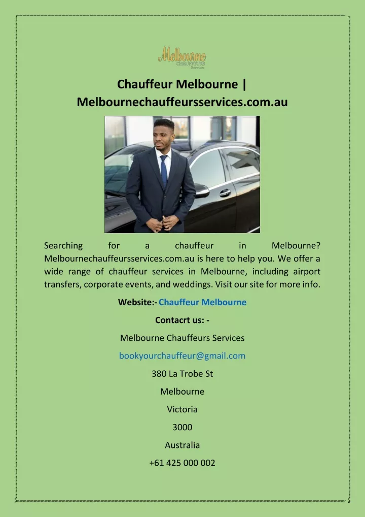 chauffeur melbourne melbournechauffeursservices