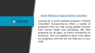Youth Wellness Program British Columbia  Susanulmer.ca