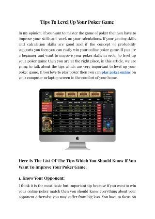 Tips To Level Up Your Poker Game