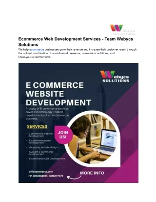 Ecommerce Web Development Services - Team Webycs Solutions