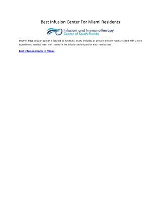 Best Infusion Center For Miami Residents