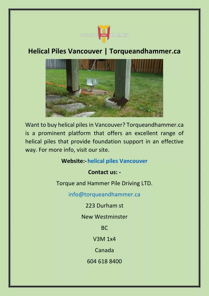 helical piles vancouver torqueandhammer ca