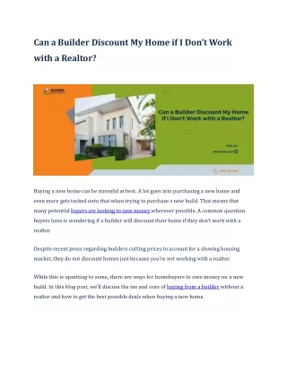 Can a Builder Discount My Home if I Don't Work with a Realtor?
