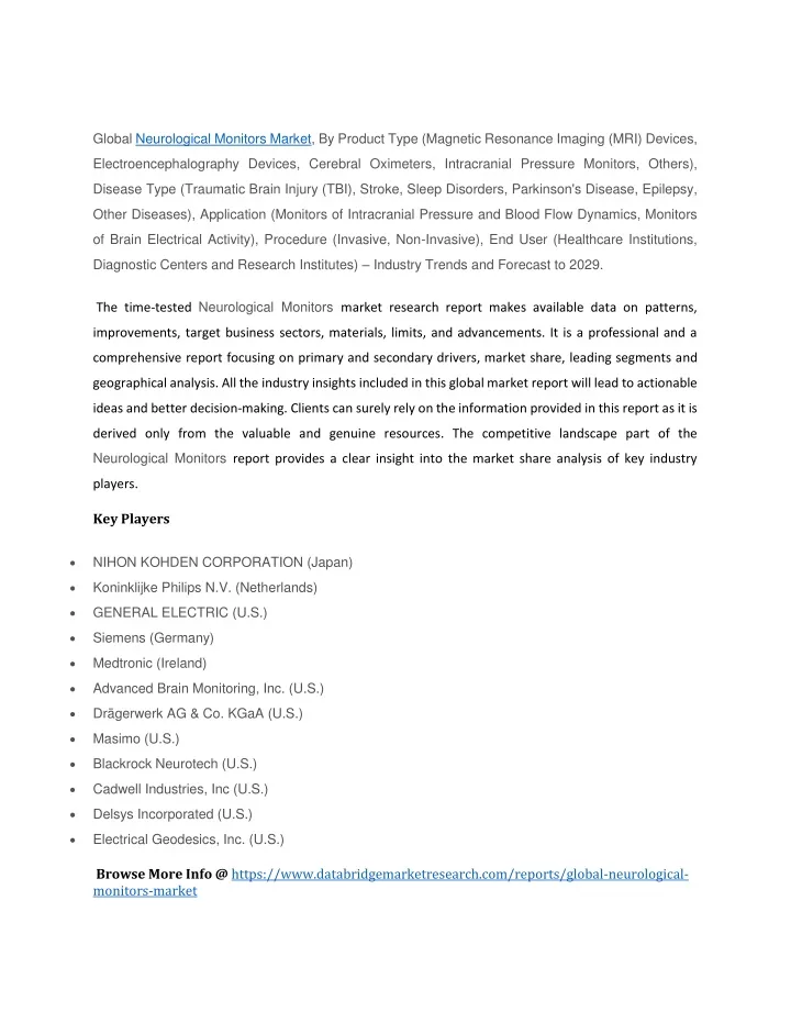 global neurological monitors market by product