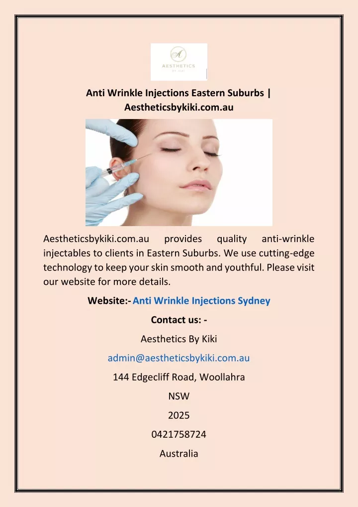 anti wrinkle injections eastern suburbs