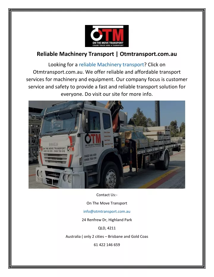 reliable machinery transport otmtransport com au