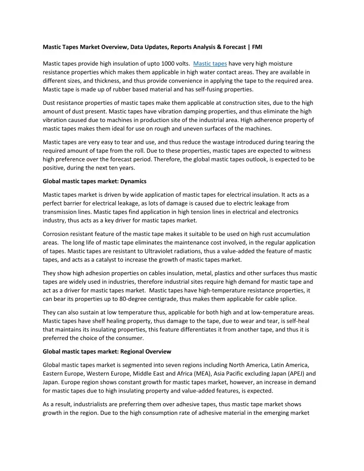 mastic tapes market overview data updates reports