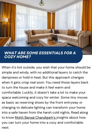 What are Some Essentials for a Cozy Home  By Mohit Bansal Chandigarh