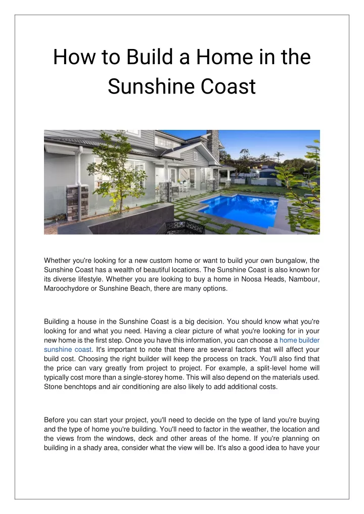 how to build a home in the sunshine coast