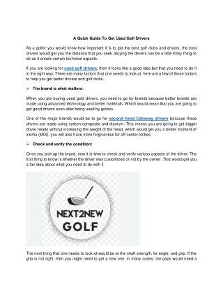 a quick guide to get used golf drivers