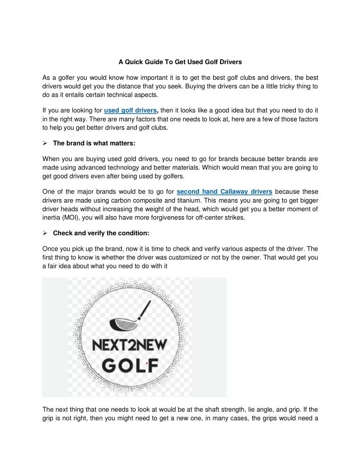 a quick guide to get used golf drivers