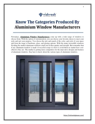 Know The Categories Produced By Aluminium Window Manufacturers