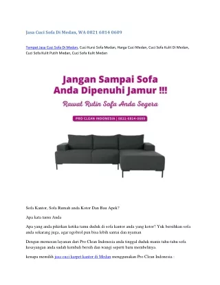 Jasa Cuci Sofa Di Medan, WA 0821 6814 0609