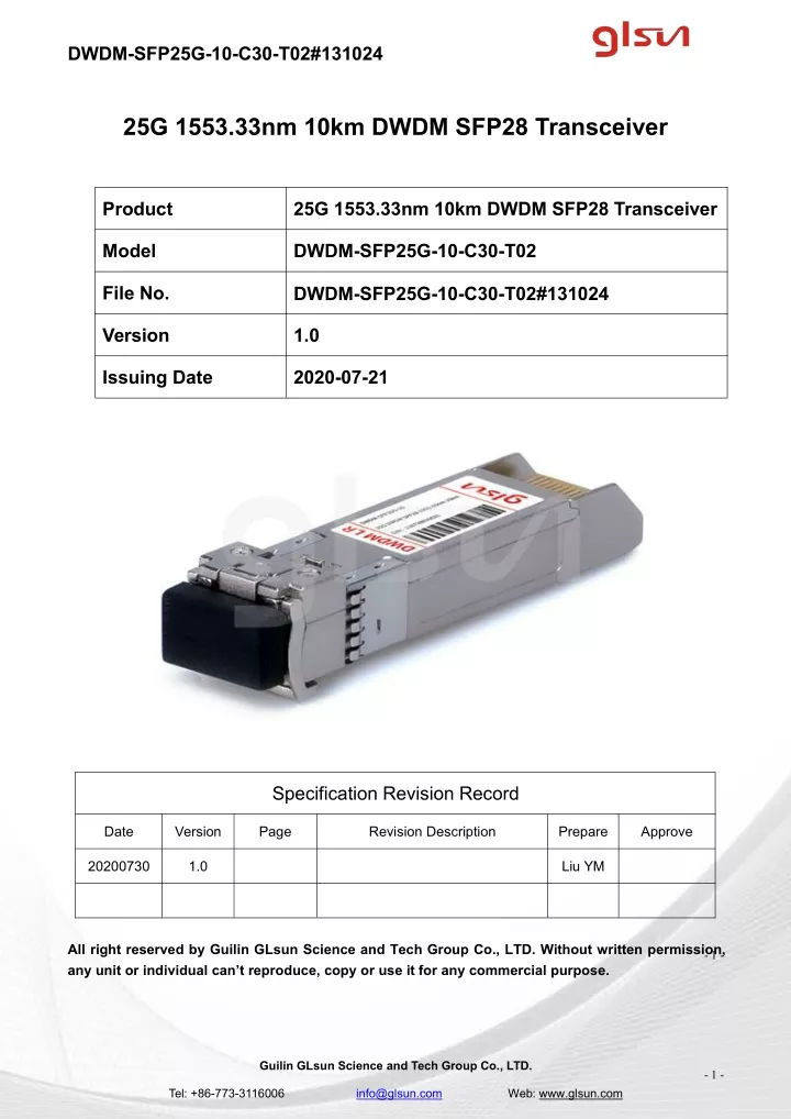 dwdm sfp25g 10 c30 t02 131024