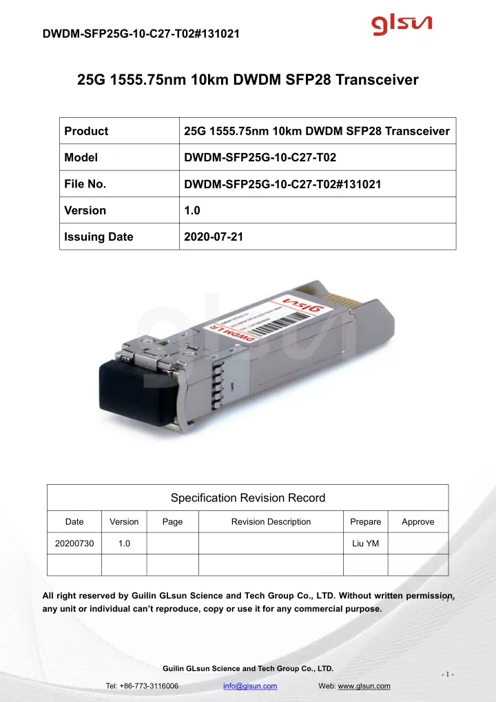 dwdm sfp25g 10 c27 t02 131021