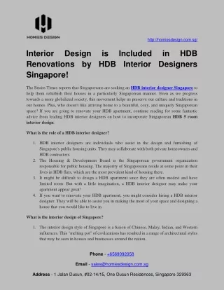 Know about Interior Design is Included in HDB Renovations by HDB Interior Design
