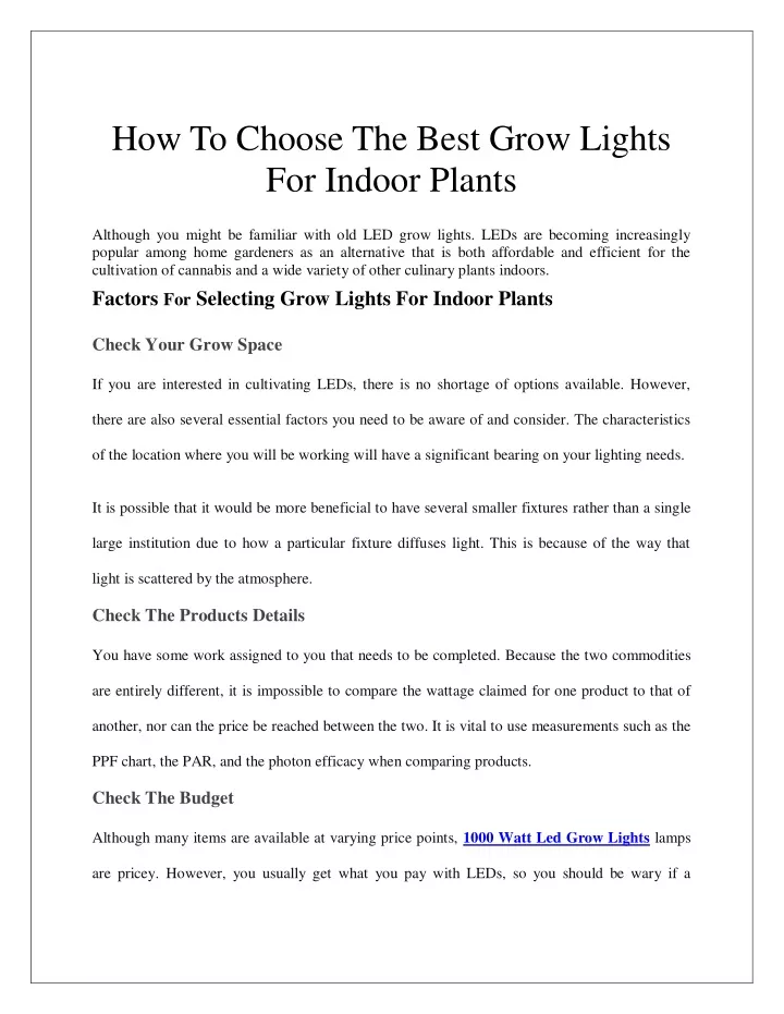 how to choose the best grow lights for indoor
