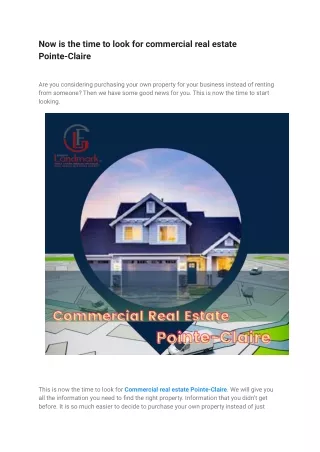 Now is the time to look for commercial real estate Pointe-Claire