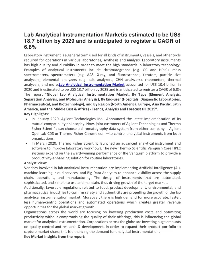 lab analytical instrumentation marketis estimated