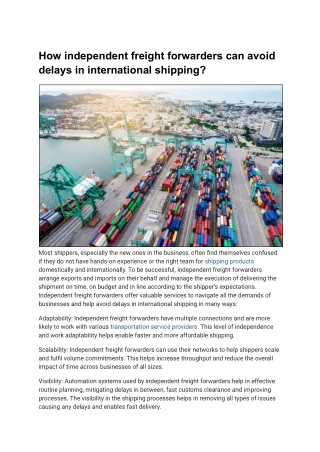 How independent freight forwarders can avoid delays in international shipping