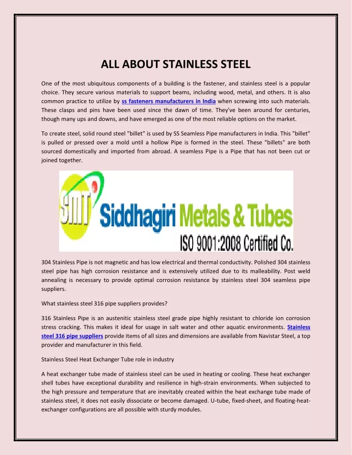 all about stainless steel