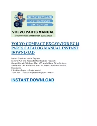 INSTANT DOWNLOAD VOLVO COMPACT EXCAVATOR EC14 PARTS CATALOG MANUAL
