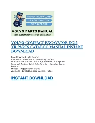 INSTANT DOWNLOAD VOLVO COMPACT EXCAVATOR EC13 XR PARTS CATALOG MANUAL