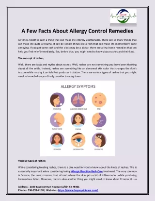 A Few Facts About Allergy Control Remedies