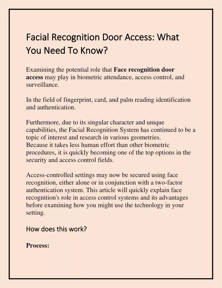 facial recognition door access what facial