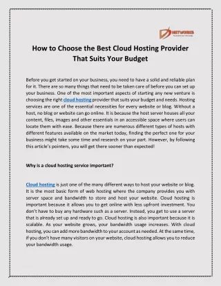 How to Choose the Best Cloud Hosting Provider That Suits Your Budget
