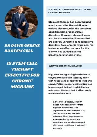 Is Stem Cell Therapy Effective For Chronic Migraine  Dr David Greene R3 Stem Cell