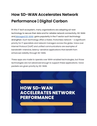 how sd wan accelerates network performance