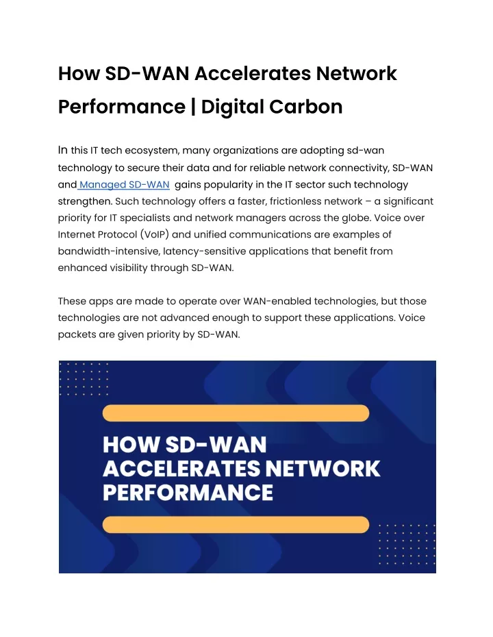 how sd wan accelerates network performance