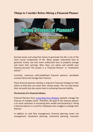Things to Consider Before Hiring a Financial Planner