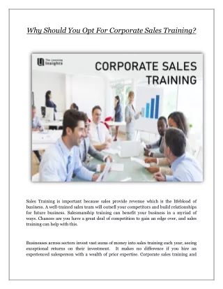 why should you opt for corporate sales training