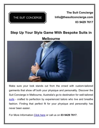 Step Up Your Style Game With Bespoke Suits in Melbourne