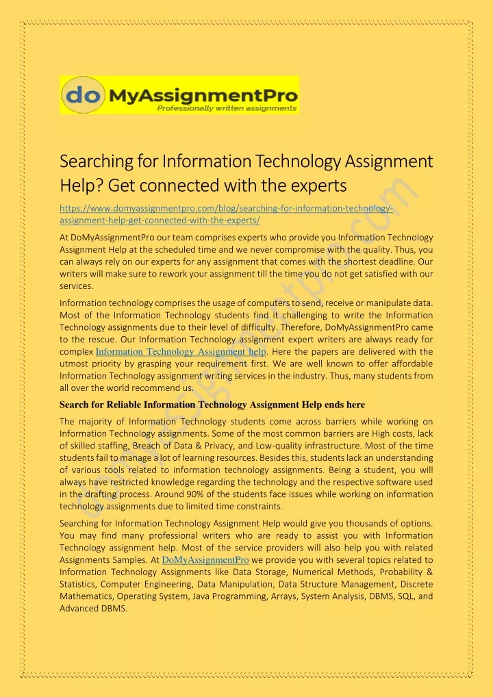 searching for information technology assignment