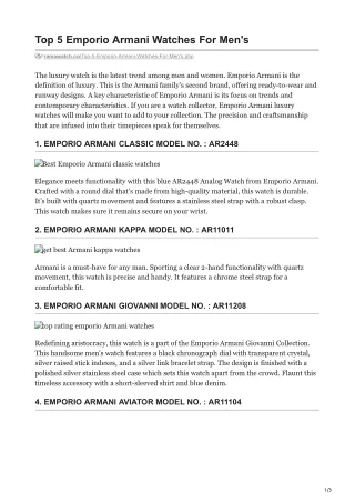 Top 5 Emporio Armani Watches For Men's