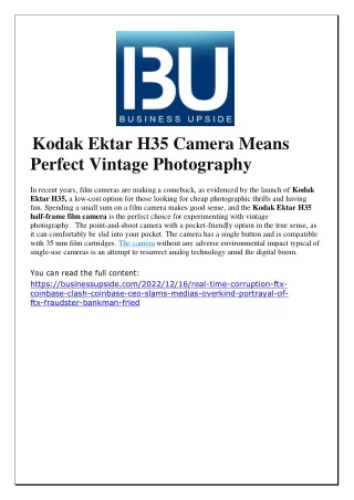 Kodak Ektar H35 Camera Means Perfect Vintage Photography